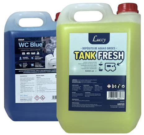 MUNTRADE Set WC Blue 5L + Tank Fresh 5L | Zusatz für Schwarzwasser und Zusatz für Grauwasser von Wohnwagen und Wohnmobilen | sanitärflüssigkeit für campingtoilette
