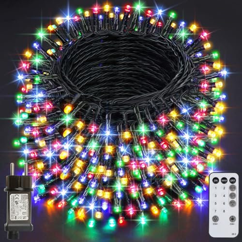 Realky Luci Albero di Natale, 59.8M 500 LED Luci Natalizie da Esterno ed Interno, 8 Modalità con Funzione Memoria e Telecomando Luci di Natale per Giardino, Balcone, Casa, Festa - Multicolore