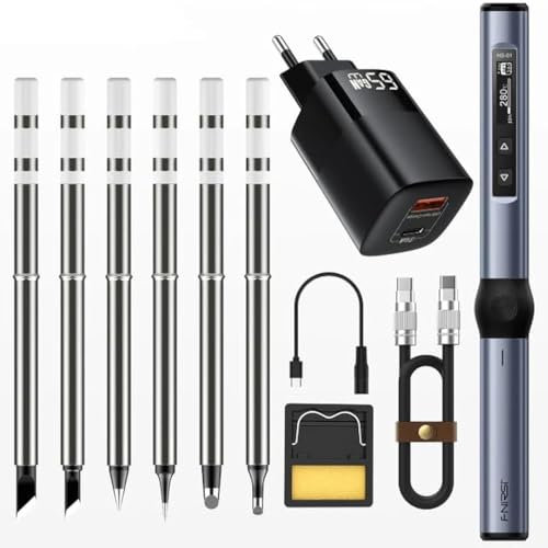 FNIRSI HS-01 Smart Electric Soldering Iron PD 65W Adjustable Constant Temperature Fast Heat Portable Soldering Iron Station Kit(Bule PD 65W Kit Six)