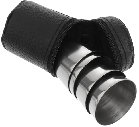 PRETYZOOM 4 Tasses à Whisky en Acier Inoxydable 30ml, Portables | Camping et Extérieur, Étui en Similicuir Noir Inclus, Mini Format, Boisson Itinérante