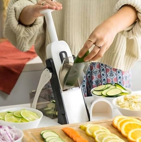 Blustoreweb - Mandolina para verduras, rebanadora profesional, seguro cortador de verduras 4 en 1, ajustable, cortador de verduras, picadora de cocina, multifunción, cebolla, chopper, seguro, vertical