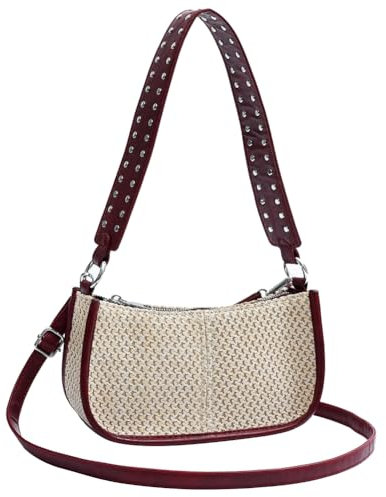 JUCHRZEY Sommer-Strohtasche, PU-Leder, Strand-Umhängetasche mit verstellbarem Riemen, Umhängetasche, Urlaubs-Reise-Handtasche for Damen