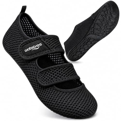 WateLves Badeschuhe Wasserschuhe Herren Damen Schwimmschuhe Strandschuhe Aquaschuhe Schnell Trocknend Breathable Surfschuhe Beach Pool Unisex(Masche schwarz 44/45)