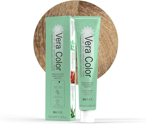 Vera Color - Biondo Extrachiaro 9 - Colorazione Professionale Long Lasting in Crema Senza ammoniaca con Cheratina Vegetale, Aloe Vera e Bacche di Goji - Copertura Totale dei Capelli Bianchi - 100ml