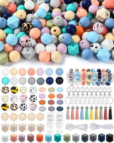 Skalamio 248 Stück Silikonperlen, 15 mm Silikonperlen für die Herstellung von Schlüsselanhängern, bunte Gummiperlen für Schlüsselanhänger, DIY, Halskette, Armband, Schmuck, Basteln