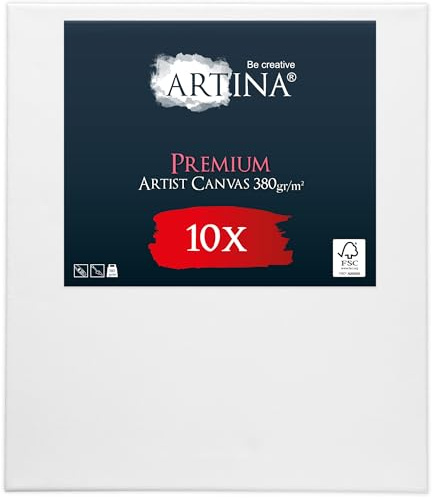 Artina Set de 10 Premium Lienzos para Pintar 60x80 cm – 100% Algodón 380g/m² – FSC® Canvas Lienzo Grande con Bastidores Estables de Madera – Lienzo Blanco Preestirado Tela para Pintar