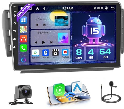 Hikity [8 Core 4+64GB] Android 15 Autoradio, Carplay Android Auto sans Fil, pour Peugeot 208/2008 2012-2018 Radio, Hikity Écran Tactile 10.1’’ Bluetooth Stéréo Mirror Link GPS WiFi FM