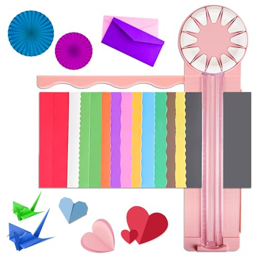 Taglierina Per Carta, Taglierina per Carta 12 In 1, Taglierina per Carta Artigianale, Taglierina per Carta Portatile, Taglierina Multifunzione per Carta Artigianale, Cartolina per Scrapbook (Rosa)