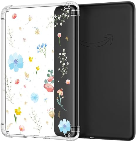 MoKo Étui Compatible avec 7 Kindle Paperwhite 2024 (12e Génération) et Kindle Colorsoft Signature Edition 2024, Housse de Protection Flexible en TPU, Coque Arrière Transparente, Jardin Bleu