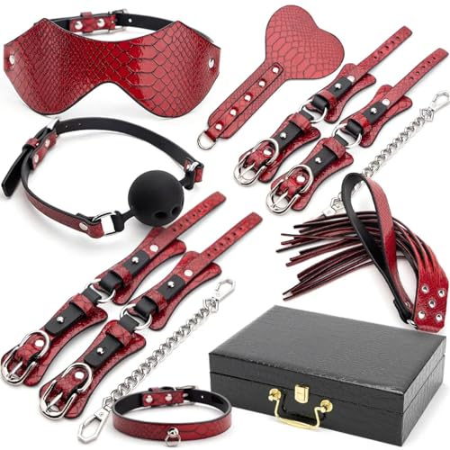 BDSM Bondage set Rot Gehobene Bdsm Bett Bondage Kits Pu Leder Erotische Zurückhaltung Set Sm Handschellen & Fußfesseln Kit Peitsche Erwachsene Frauen paar Sex Spielzeug