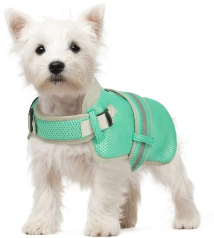 OUOBOB Hundekühlweste für kleine mittelgroße Große Hunde | Effektive Kühlung durch atmungsaktives Mesh – Verstellbar, reflektierend & sicher | Sommerjacke für Spaziergänge, Wandern (Grün, S)