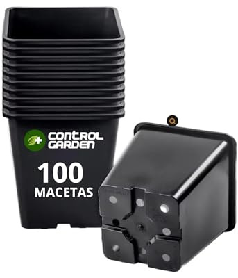 + CONTROL GARDEN Pack 100 Macetas Negras Cuadradas para Plantas 8 x 8 x 7 cm - 100 Maceteros de Plástico para Flores y Siembra 8 x 7 x 7 cm - Ideal Exterior e Interior Flores, Esquejes y Semillas
