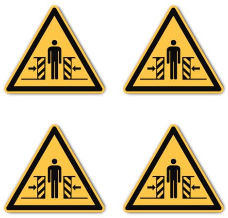 Warnung vor Quetschgefahr: W019 - DIN EN ISO 7010 / ASR A1.3 - Aufkleber: 15 cm, 4 Stück
