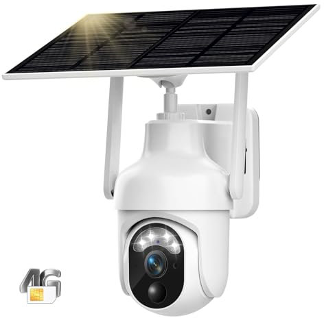 Geekee 4G LTE Cellular Security Cameras Wireless Outdoor Solar Battery Powered Cameras With SIM Card 2K 360° View for Home Security Outside Color Night Vision Motion Detection IP65 SD/Cloud Storage