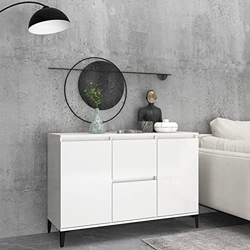 Buffet de rangement blanc brillant avec portes coulissantes - Buffet empilable pour salle à manger, salon, couloir - 104 x 35 x 70 cm - En bois d'ingénierie moderne