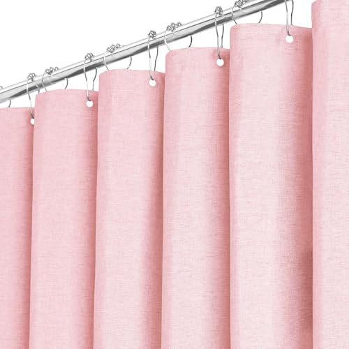 BTTN Tenda da doccia, tessuto, rosa, 180 x 200 cm, texture lino, antimuffa, tessuto lavabile, tenda da doccia con 12 ganci, moderna, idrorepellente, orlo pesante, tende da doccia in poliestere per