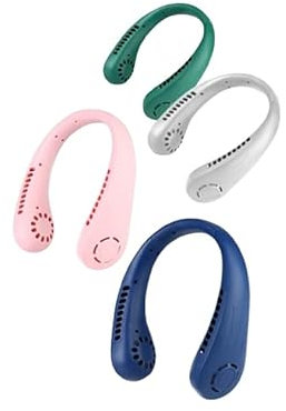 REINO MANSIDI Ventilador de Cuello Portátil con LED, 5 Velocidades, Recargable USB, Sin Aspas, Pantalla Digital (Rosa)
