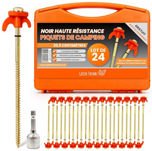 Green Thumbz Zeltheringe - 24 Stück Orange Heringe Erdnägel Stabil für Camping - Verzinkt Zelt heringe mit Schraubdesign für Harte Böden - Langlebige Camping Schraubheringe für den Außenbereich (20,