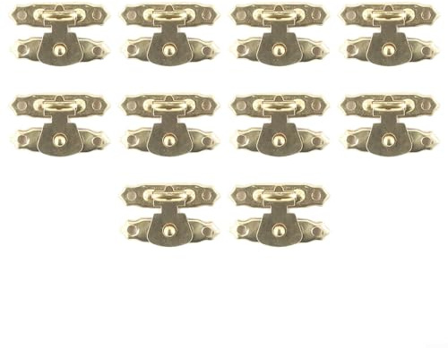 ToolsEvery 10PCS Metal Latch Lock Clasps for Wooden Jewellery Boxes and Small Suitcases, Antique Bronze Gold Hardware Set (Yellow)