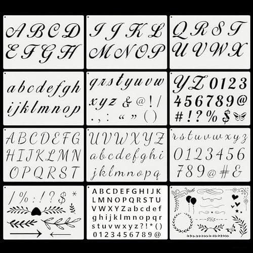 24 Pack Letter Stencils for Painting, Reusable Alphabet Stencils and Number Stencils Set, Plastic Templates for DIY Crafts, Journals, Signs, Fabric, Wood, Wall Art, Scrapbook, Calligraphy Projects