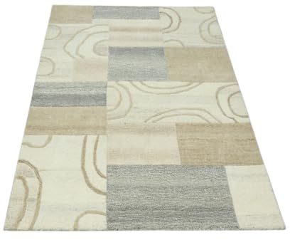 Teppich 100% Natur Wolle Ungfärbt, Nepal Handgefertigt Orientteppich 12 Design