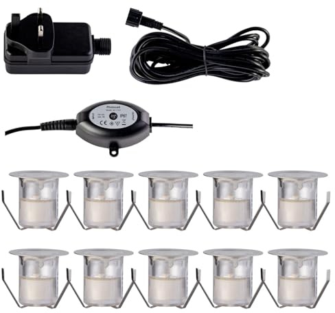 Set of 10 - 30mm IP67 Cool White LED Decking Kit with Photocell