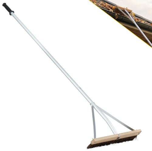 COSTWAY Gartenbesen, Besen Dachreinigung, 165-626 cm verstellbar, Straßenbesen mit langem Griff & stabile Dreiecksstruktur, Dachrechen Aluminium, zur Reinigung von hohen Decken, Silber