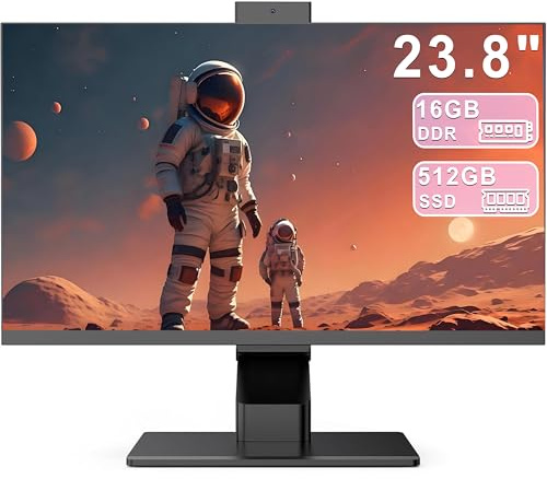 PC tout-en-un avec écran tactile Quad-Core N95 (jusqu'à 3,4 GHz), 16 Go de RAM, 512 Go SSD, écran tactile de 23,8 pouces, webcam pop-up, WiFi6 double bande, Bluetooth 5.3, souris et clavier filaires.