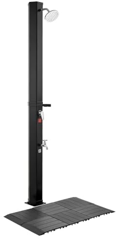 VEVOR Doccia Solare da Giardino 35 L Doccia Esterna Solare con Soffione Regolabile, Tappetino in Plastica, Rubinetto con Acqua Calda e Fredda, per Piscina Spiaggia Campeggio, Altezza 195 cm, Nero