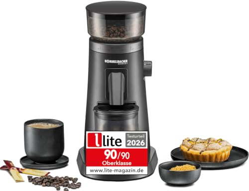 ROMMELSBACHER Premium Kaffeemühle EKM 600, Edelstahl-Mahlwerk mit robustem Metallgetriebe für hohe Mahlhomogenität, optimierter Totraum mit zusätzlichem Blasebalg, 75 Mahlgradstufen