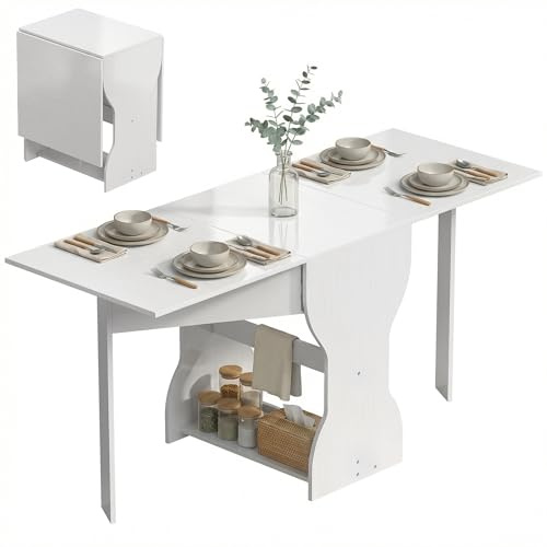 HOMCOM Tavolo da Pranzo Pieghevole 160 cm Salvaspazio 4 Persone Bianco