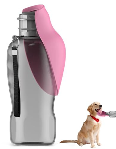 PIWOSGOL Gourde Chien 800ML pour Promenade, Bouteille d'eau pour Chien Antifuite, Abreuvoir Portable pour Animaux de Compagnie pour Marche, Randonnée, Camping, Voiture et Voyage - Rose
