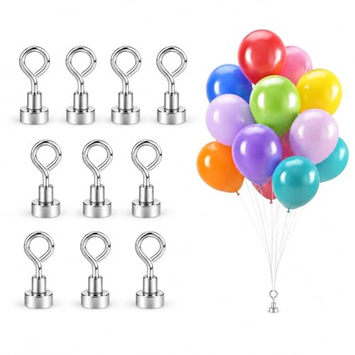10 Pièces Crochet Magnetiques, Poids Ballon Helium, Poids Magnétiques pour Ballons Hélium 12mm, Aimants Néodyme Réutilisables 2kg Force Traction, Accessoire Décoration Mariage Anniversaire Noël Fête