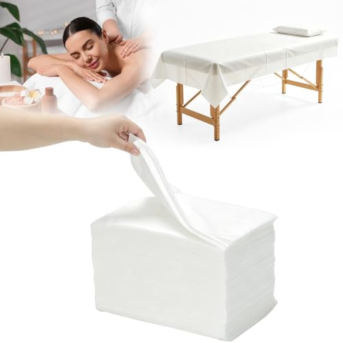 JAOUI 100 Stück Einweg Bettlaken, 80 x 180 cm Liegenauflage aus Vliesstoff, Wasserdicht & Atmungsaktiv, Hautfreundliche Massageliege Bezug für Spa, Kosmetikliege, Tattoo Liege & Behandlungsliege, Weiß