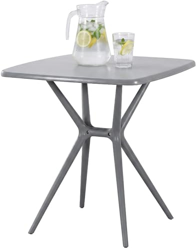 CLP Mesa de Jardin Becky Cuadrada 72x72 cm, Estable y Resistente a la Intemperie, Mesa Bistro para Balcon de Polipropileno UV, Color:Gris