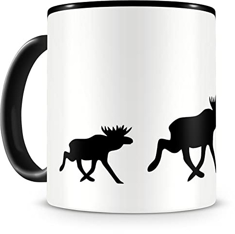 Samunshi® Elchkarawane Elch Tasse Kaffeetasse Teetasse Kaffeepott Kaffeebecher Becher 300ml schwarz
