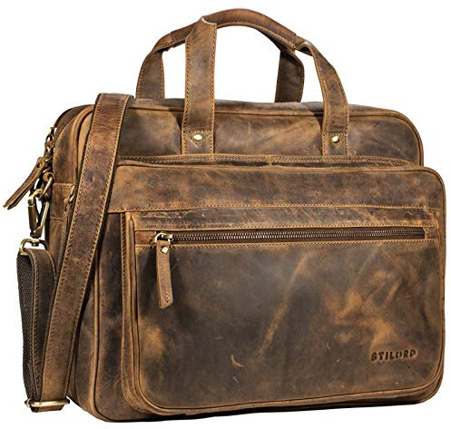 STILORD Herren-Businesstasche aus Leder braun - große 15,6 Zoll Laptoptasche - Männer-Aktentasche - Vintage Umhängetasche aus Rindsleder Walt