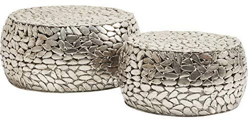 Kare Design Couchtisch Pebbles Deluxe, Silber, 2er-Set, 56/66cm Durchmesser, rund, Standfest, Beistelltische für Flur, Wohnzimmer, Schlafzimmer, 30x66x66 cm (H/B/T)