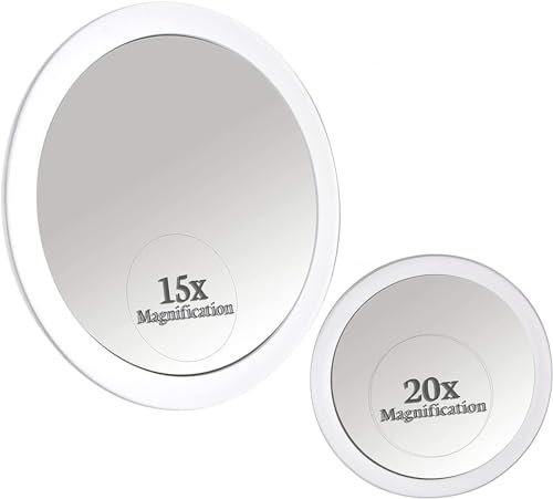 Mirrorvana Vergrößerungsspiegel 20-Fach und 15-Fach mit Saugnapf, runder Kosmetikspiegel für Make-up, Ø 15 cm und Ø 10 cm