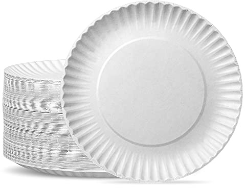 GUSTO [9 Inch - 300 Pack Uncoated White Paper Plates - Disposable, Decorative Paper Plates for Crafts (Formerly Comfy Package)