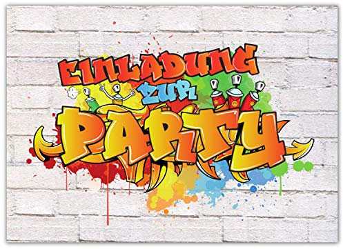 Pandawal 12x Einladungskarten Kindergeburtstag Graffiti Style für Junge und Mädchen perfekt für Kinderparty Geburtstag Poolparty