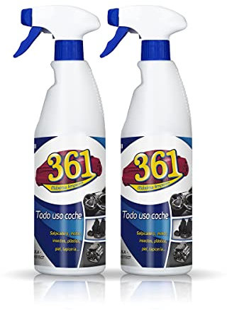 Sisbrill 361 Tout Usage Voiture, Nettoyant intérieur et extérieur - Sièges en Cuir et Tissu, Plastiques, Tableau de Bord, moustiques - Pack 2