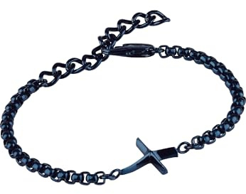 Breil, Collezione B.X., Bracciale Uomo in Acciaio IP, Bracciale Catena con Croce Asimmetrica, Chiusura a Moschettone, Lunghezza Regolabile 17–22 cm, Idea Regalo Uomo