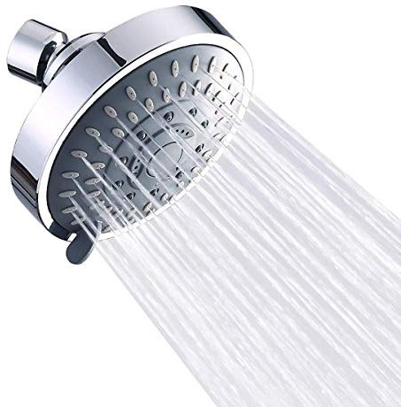 Shower Head, High-Pressure Rain Fixed Showerhead Rainfall 5-Setting with Adjustable Metal Swivel Ball Joint, Bathroom Showerhead 4 Inch High Flow Shower Head for Your Bathroom Shower Heads