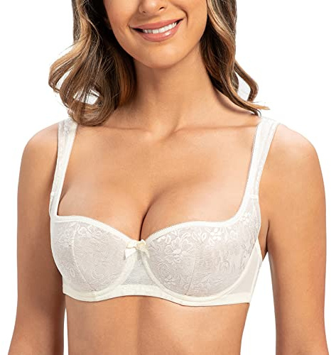 MELENECA Damen Balconette BH mit Bügel Sexy Spitzen BH - Push Up Stütz BH gebrochenes weiß 85B