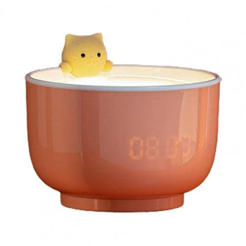 OUMIFA Bedside Clock Cute Teacup Cat Alarm Clocks USB Powered Cats Teacup LED Night Light Lamp Touch Sensor Nightlights Table Digital Clock for Desk Best Festival Gift (Color : Pink)