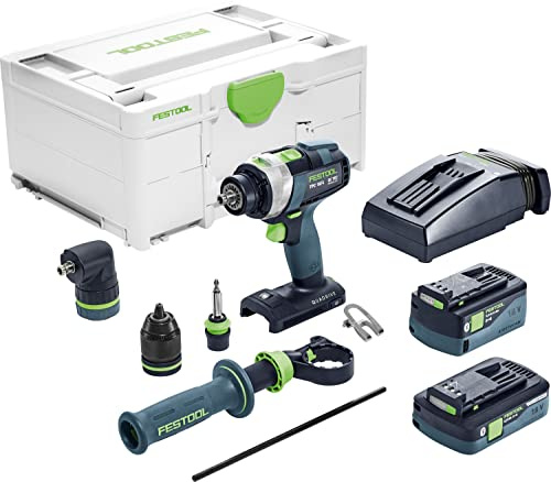 Festool Akku-Schlagbohrschrauber TPC 18/4 5,2/4,0 I-Set QUADRIVE (mit Akkupacks, Schnellladegerät, Werkzeugfutter, Schnellspannbohrfutter, Zusatzhandgriff, Winkelvorsatz, Bit), im Systainer