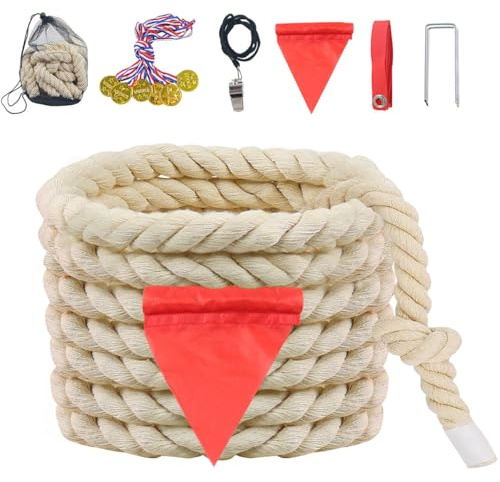 Cuerda de tira y afloja para niños y adultos, cuerda de algodón trenzado natural, juego de juegos al aire libre, perfecto para actividades de construcción de equipos de carnaval, día de campo, reunión