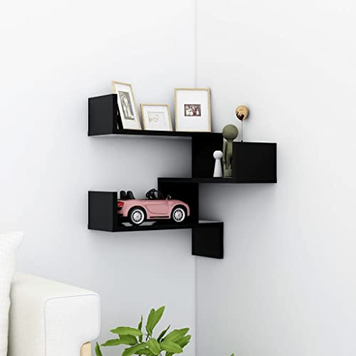 WIFESE Wand Eckregal Hängeregal 40x40x50 cm Wandregale Regalboden Wand Regale Regal Schwarz Schwebend für Wohnzimmer Kinderzimmer Wandregal Holzwerkstoff mit Mattem Finish