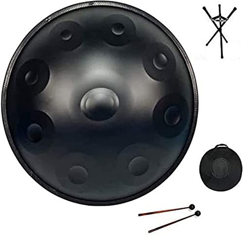 PROPFE 22-Zoll-Handpan-Trommel-Instrument, d-Moll-9-Noten-Handpan-Trommel-Instrument, Stahl-Handtrommel mit weicher Pan-Tasche, 2 Handpan-Schlägel, Handpan-Ständer